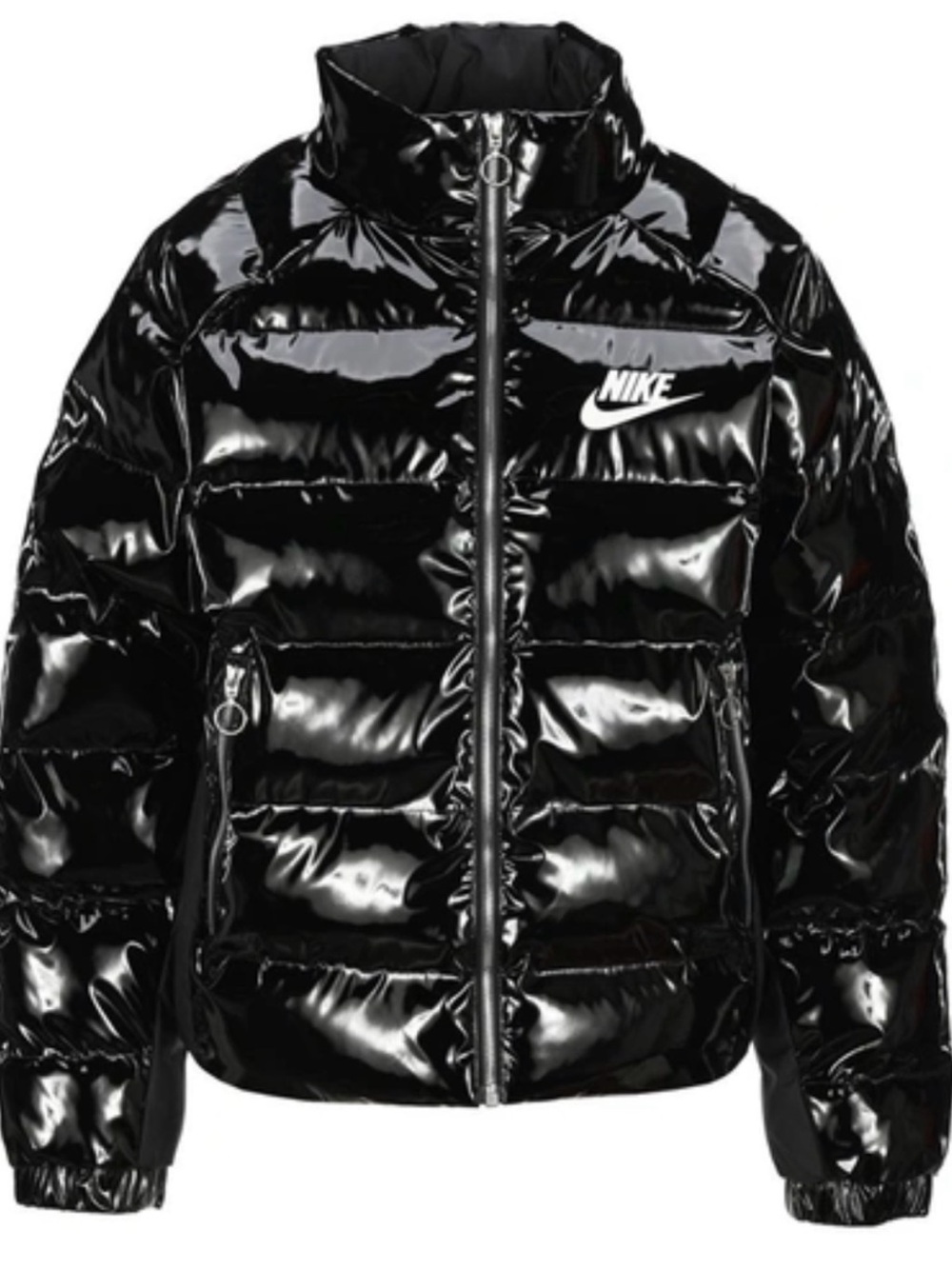 Nike Icon Glossy Black Quilted Puffer Jacket - Picture 2 of 8